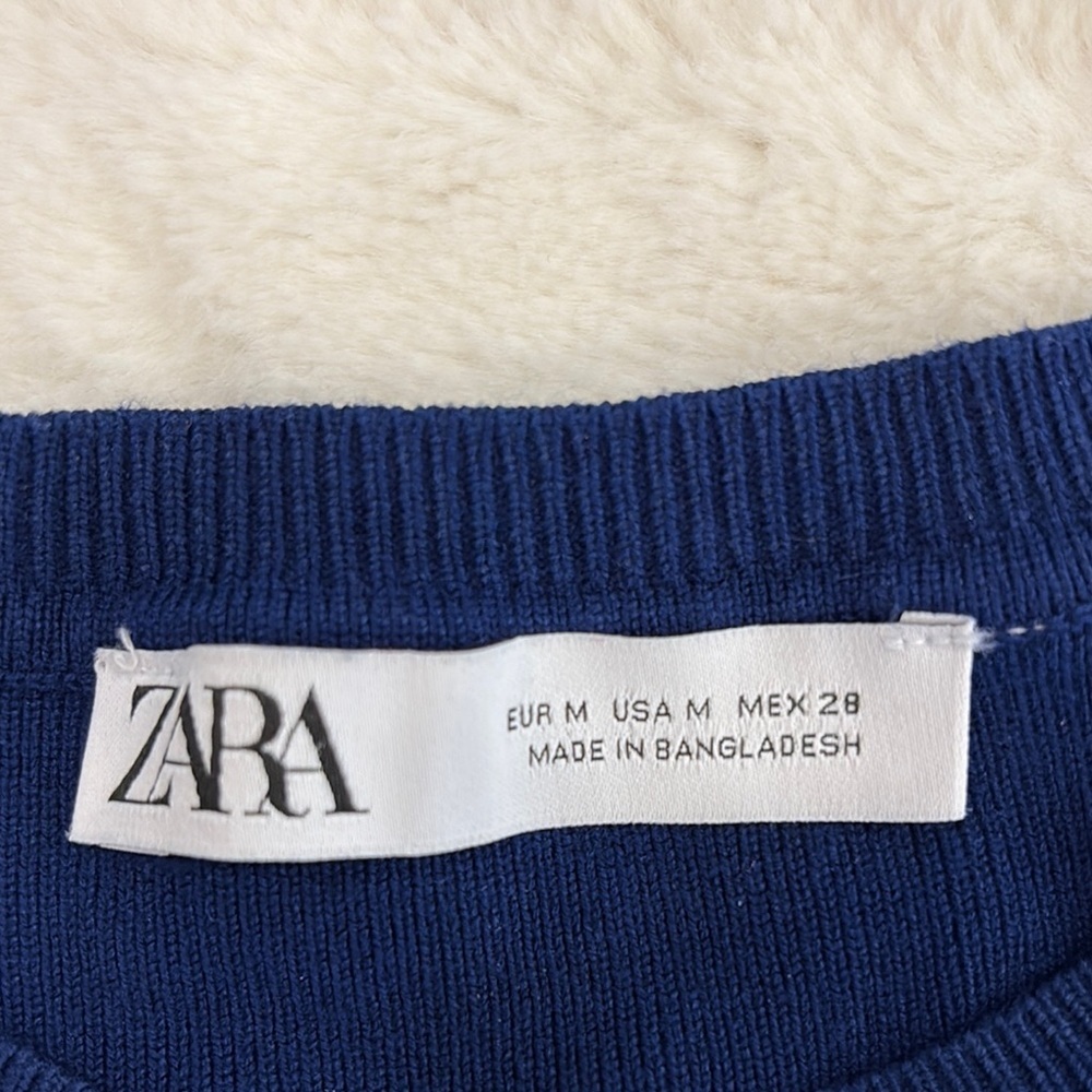 Zara deep Blue Long Sleeve Crop Top - Picture 2 of 8